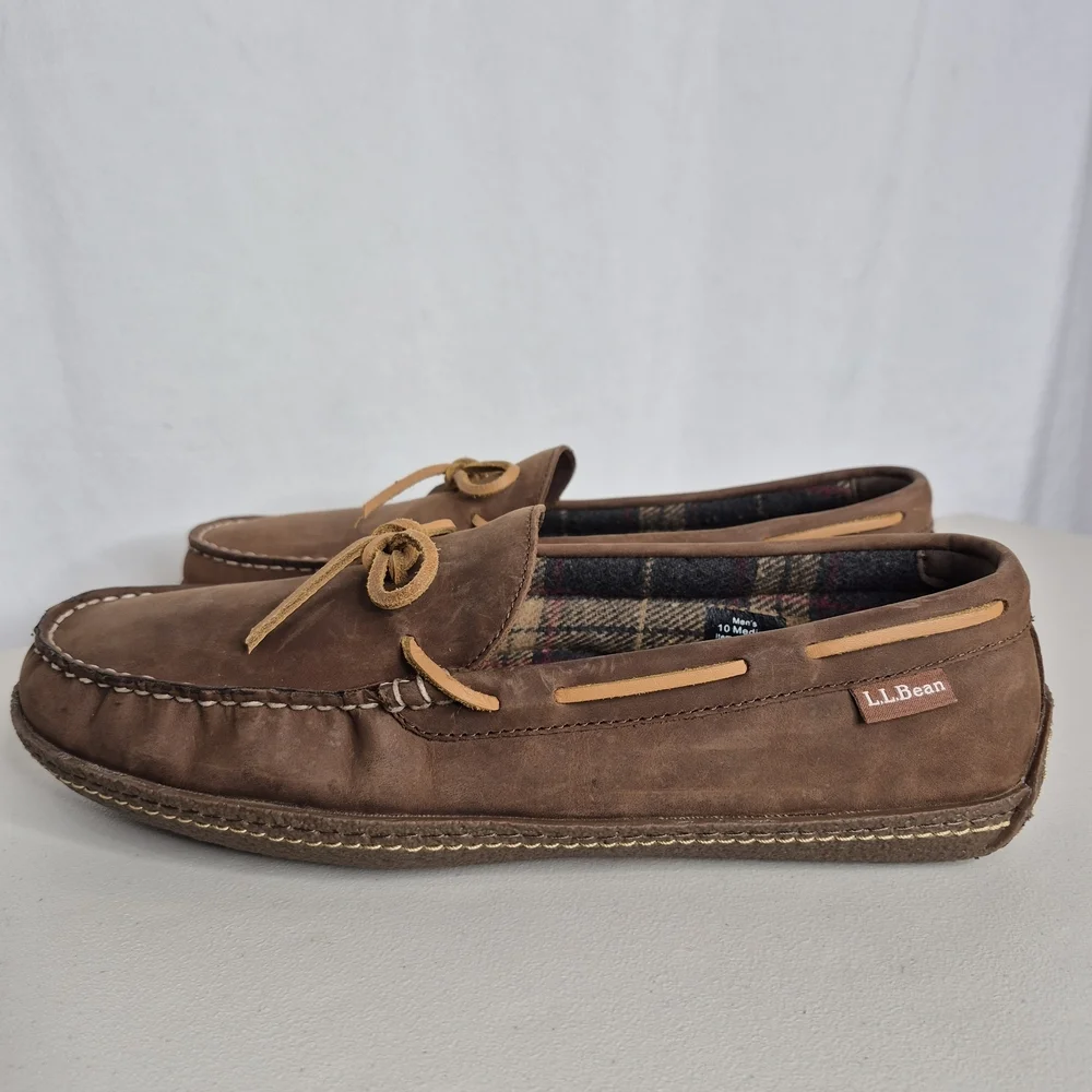 L.L. Bean Handsewn Flannel Lined Slippers - Size 10